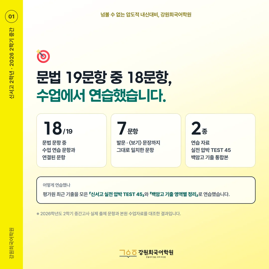 [신서고 2학년] 강원희국어학원 2026학년도 2학기 중간고사 화법과 언어 시험 분석