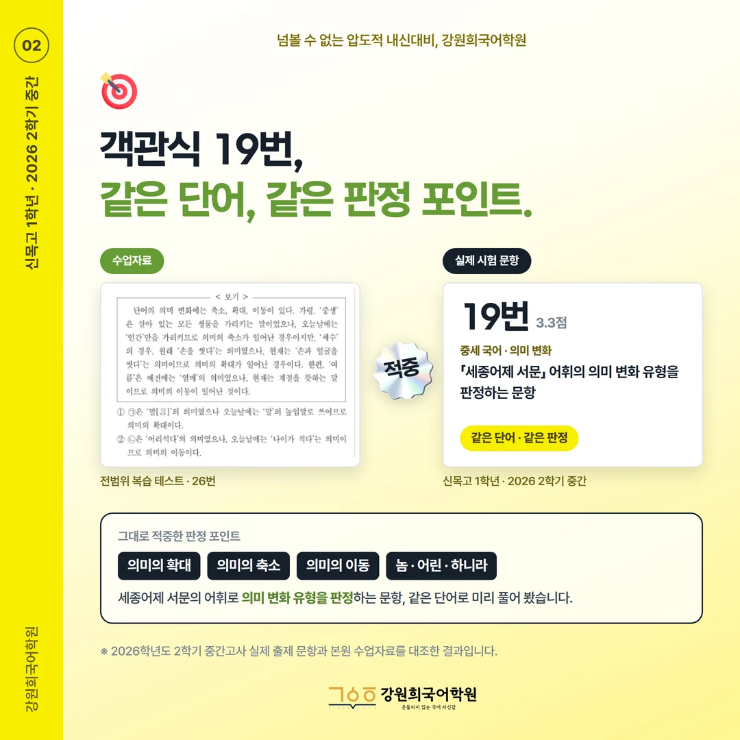 [신목고 1학년] 강원희국어학원 2026학년도 2학기 중간고사 공통국어2 시험 분석