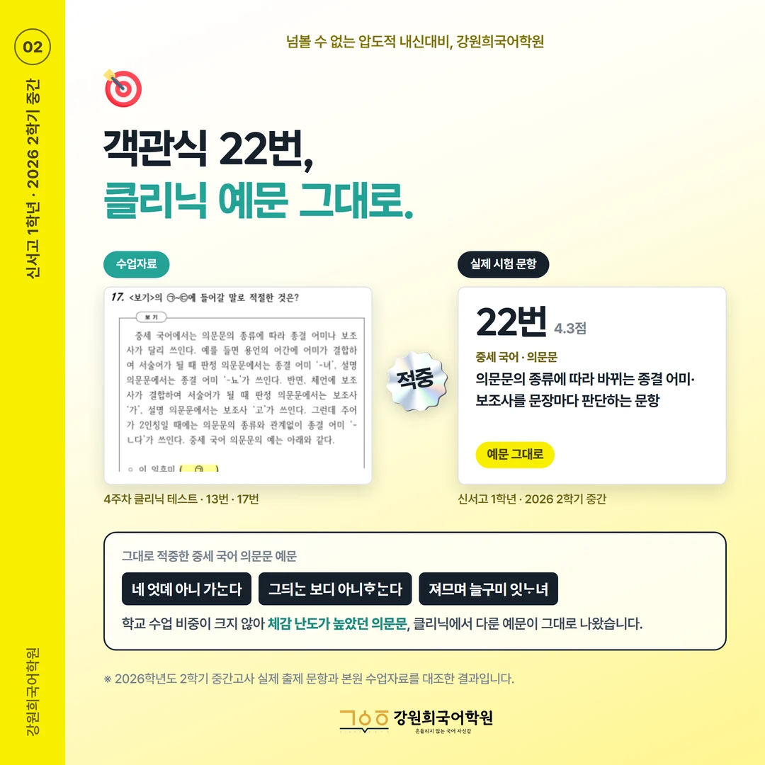 [신서고 1학년] 강원희국어학원 2026학년도 2학기 중간고사 공통국어2 시험 분석