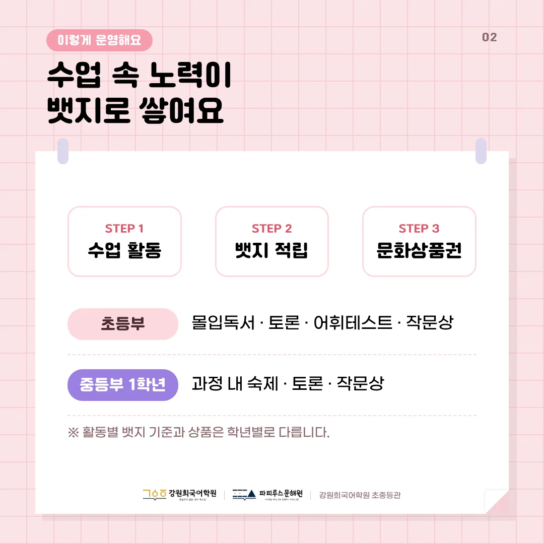 [초등/중1] 초등 5·6학년 · 중등 1학년 논술 수업 '뱃지' 시상 안내