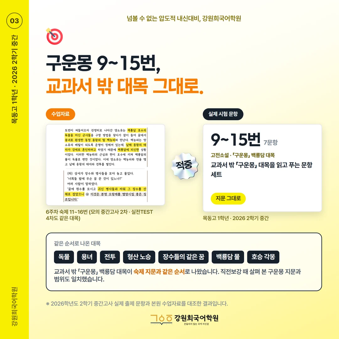 [목동고 1학년] 강원희국어학원 2026학년도 2학기 중간고사 공통국어2 시험 분석