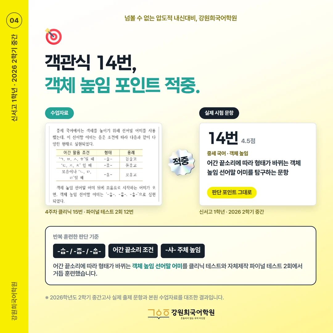 [신서고 1학년] 강원희국어학원 2026학년도 2학기 중간고사 공통국어2 시험 분석