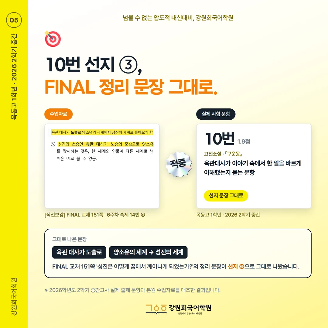 [목동고 1학년] 강원희국어학원 2026학년도 2학기 중간고사 공통국어2 시험 분석