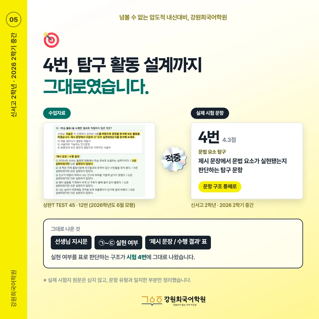 [신서고 2학년] 강원희국어학원 2026학년도 2학기 중간고사 화법과 언어 시험 분석