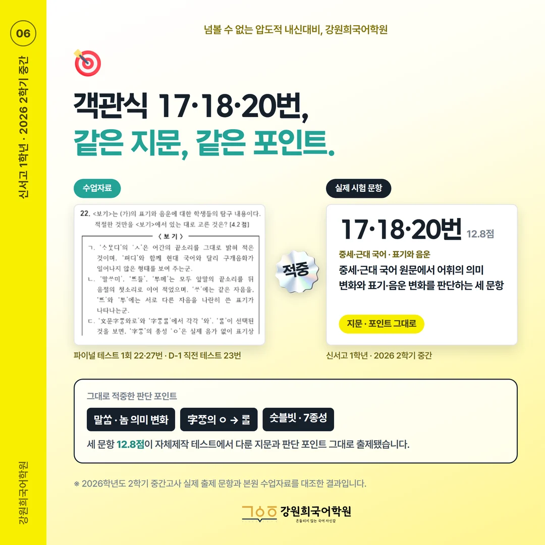 [신서고 1학년] 강원희국어학원 2026학년도 2학기 중간고사 공통국어2 시험 분석