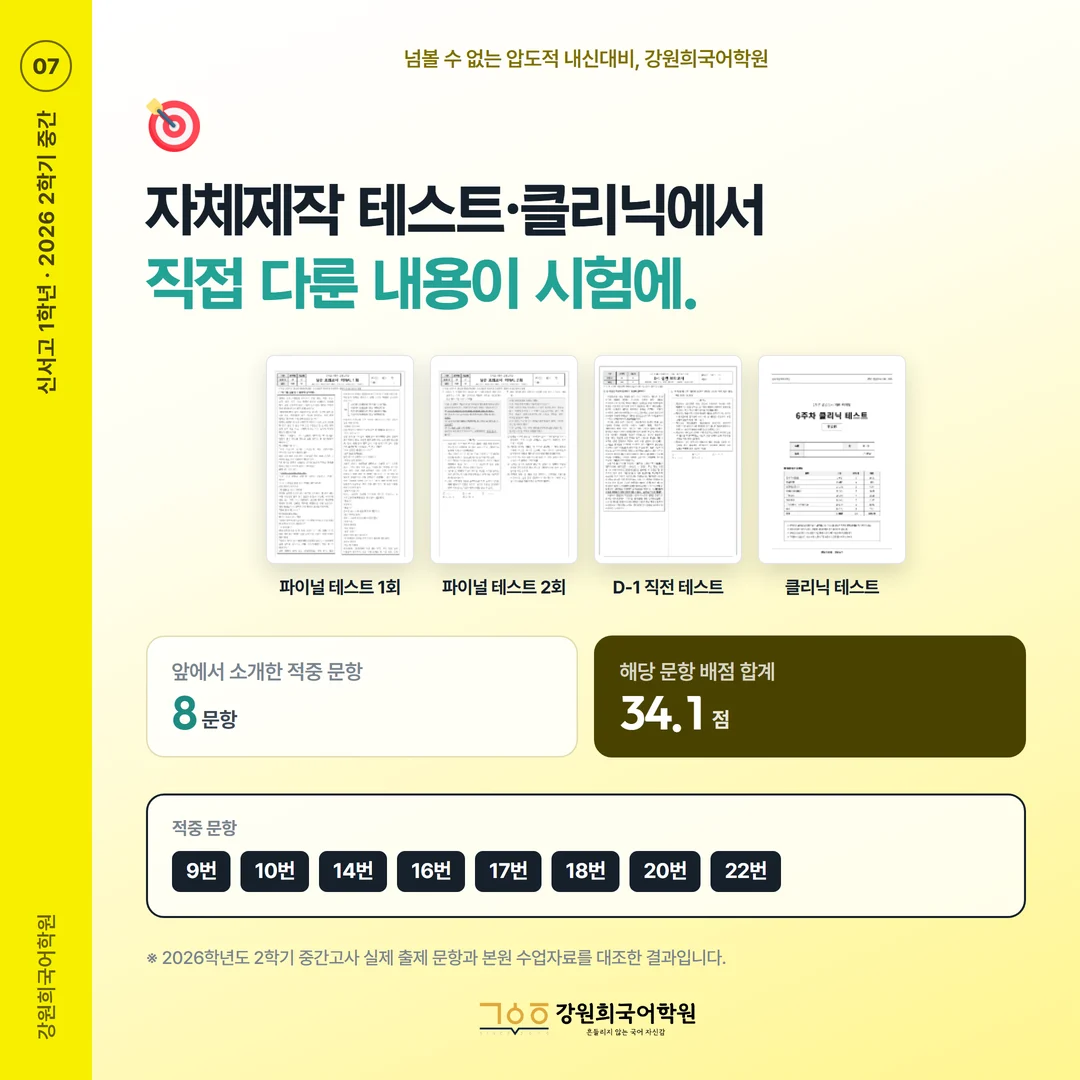 [신서고 1학년] 강원희국어학원 2026학년도 2학기 중간고사 공통국어2 시험 분석