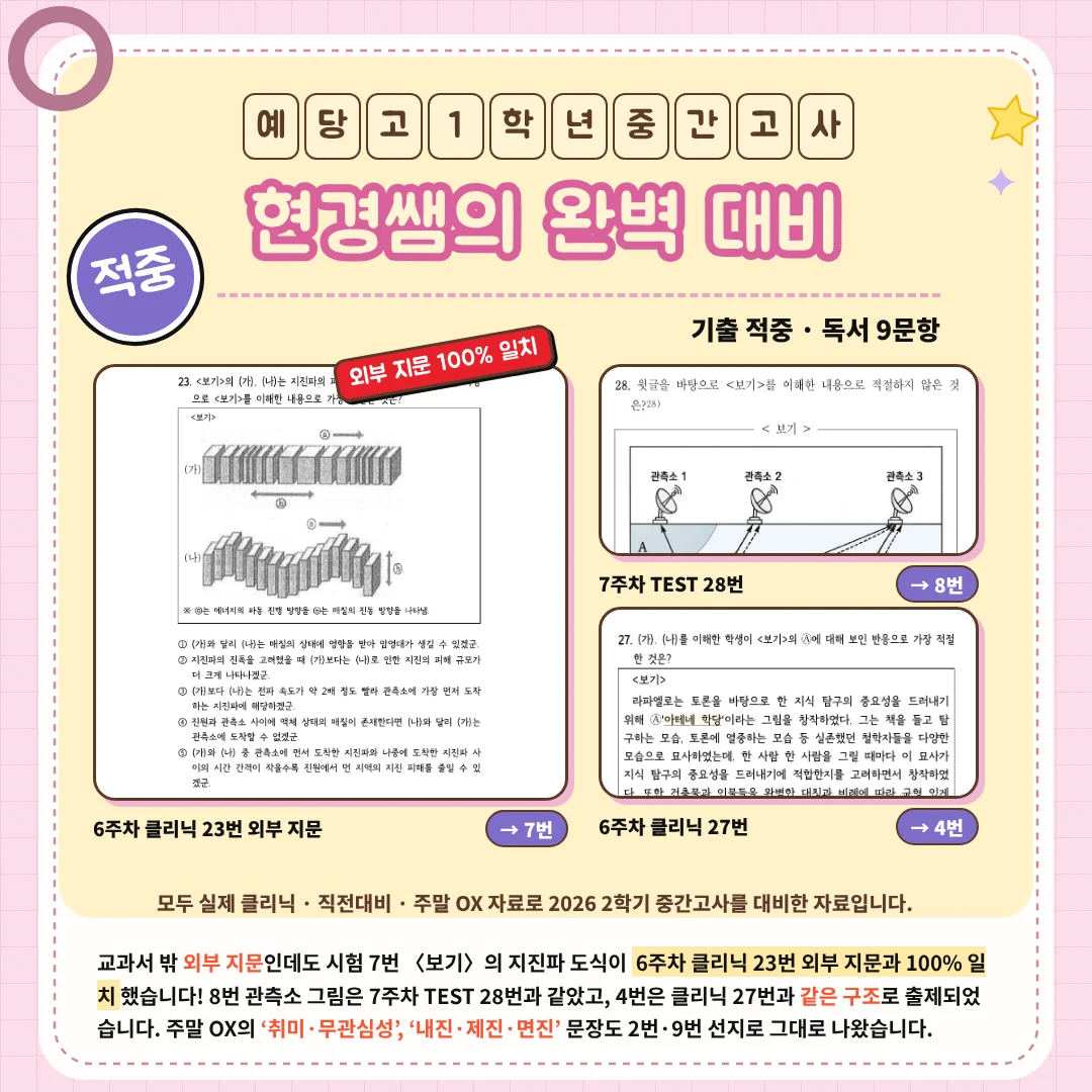 [동탄 예당고 1학년] 2026학년 2학기 1차 중간고사 시험 출제 경향 분석!!!