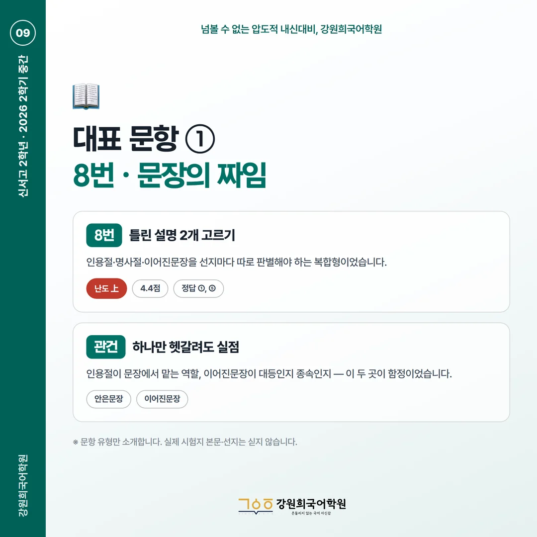 [신서고 2학년] 강원희국어학원 2026학년도 2학기 중간고사 화법과 언어 시험 분석