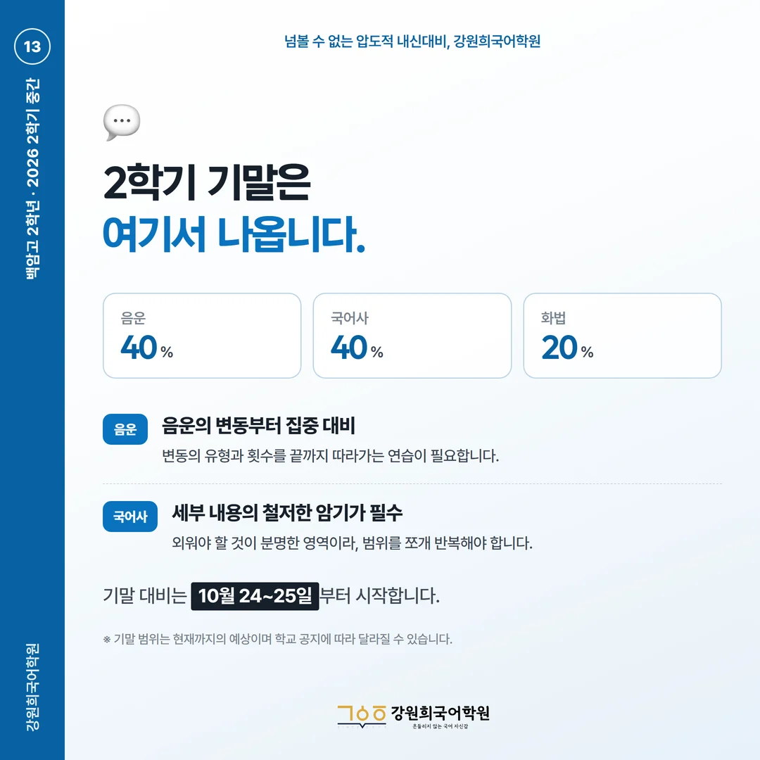 [백암고 2학년] 강원희국어학원 2026학년도 2학기 중간고사 화법과 언어 시험 분석