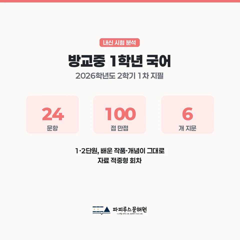 [동탄 방교중 1학년] 2026년 2학기 1차 지필 평가 국어 출제 경향분석