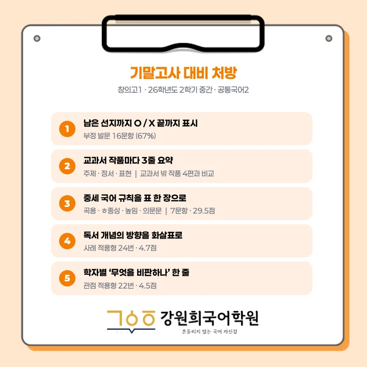 [동탄창의고 1학년] 2026년 2학기 1차 지필 평가 국어 출제 경향분석