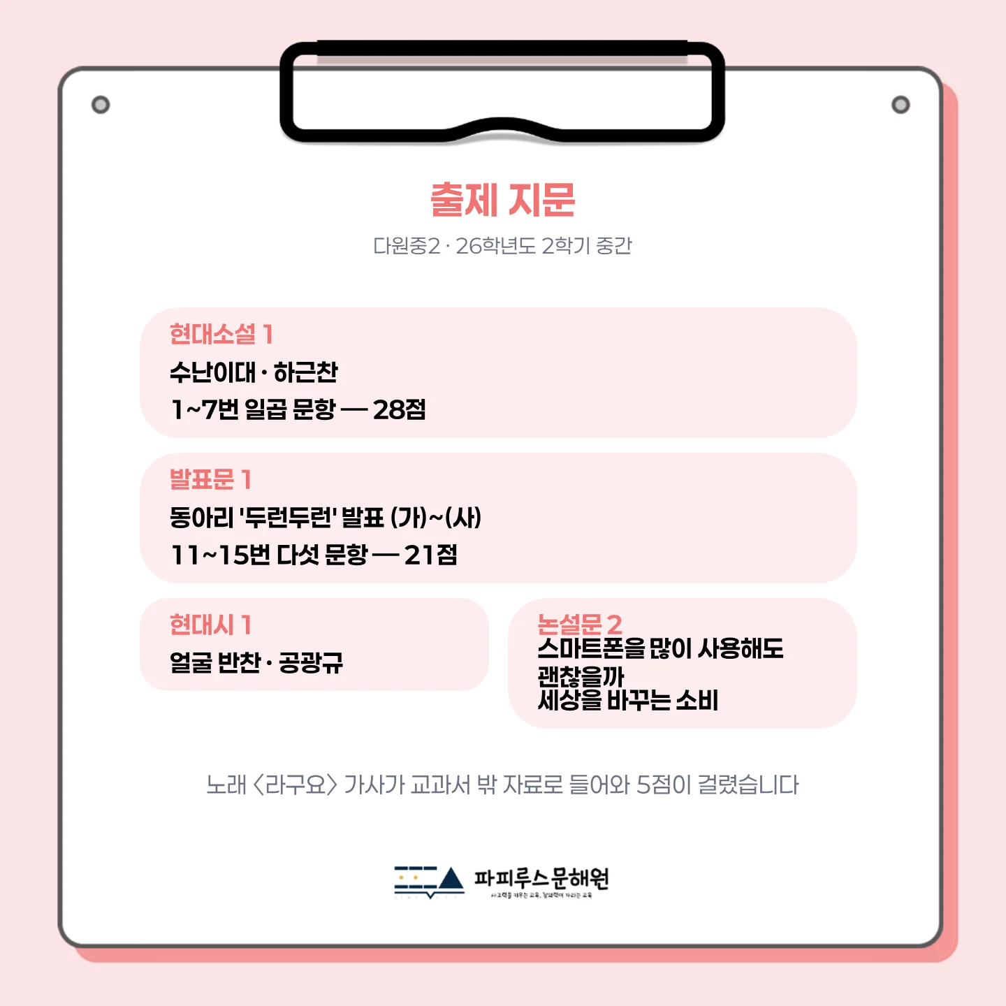 [동탄다원중 2학년 ] 2026학년 2학기 1차 지필 고사 출제 경향 분석!!!