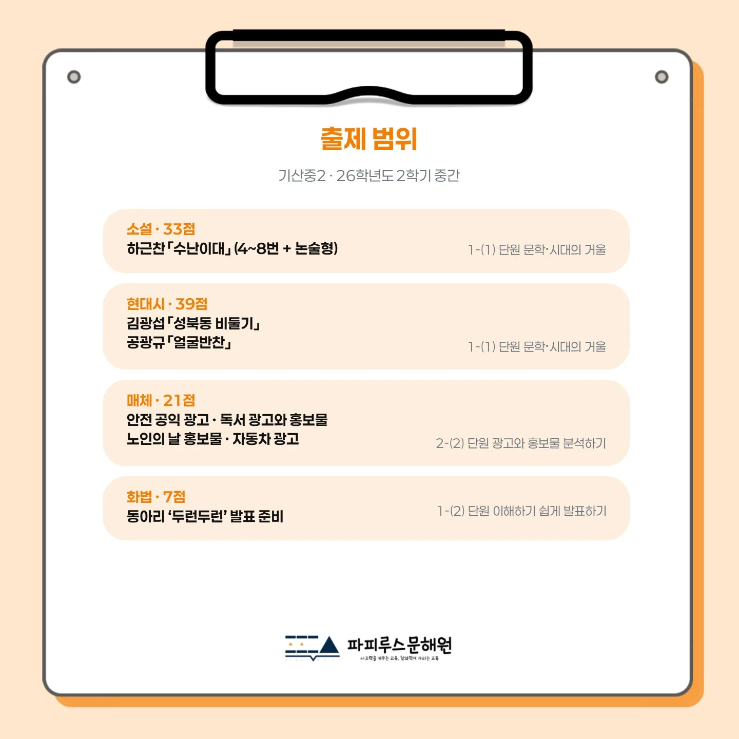 [ 동탄 기산중 2학년 ] 2026년 2학기 1차 지필평가 국어 출제 경향 완벽 분석!