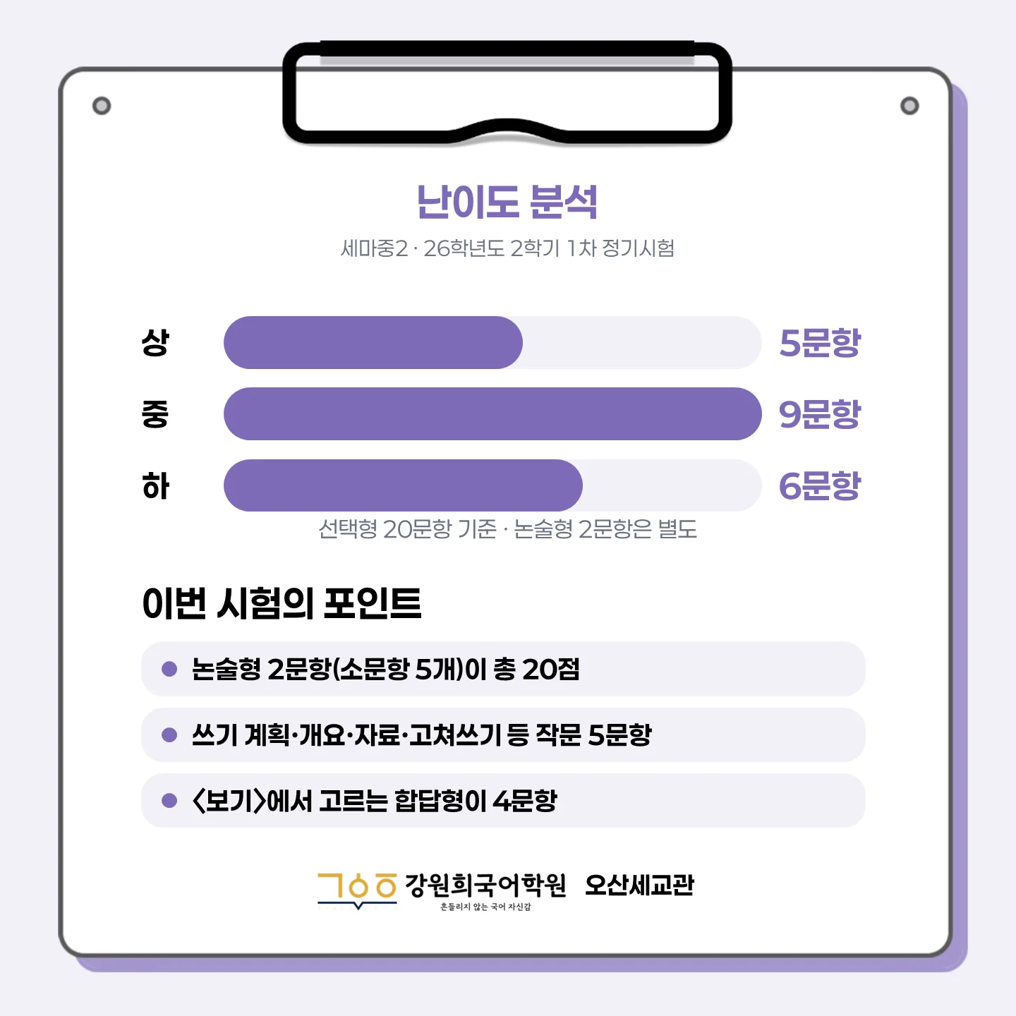 [오산세교 세마중 2학년] 2026학년 2학기 1차 지필 고사 출제 경향 분석!!!